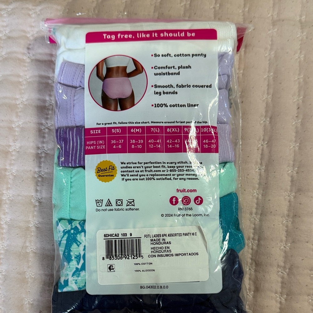 Fruit of the Loom Women’s' Cotton Hi-Cut Panties - 6 Pack, Assorted Colors - Picture 2 of 2